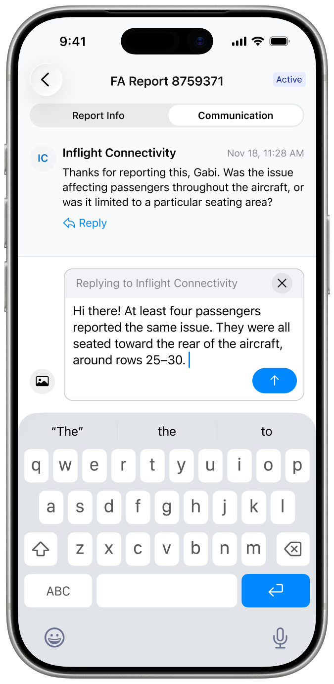 Flight Attendant report communication thread