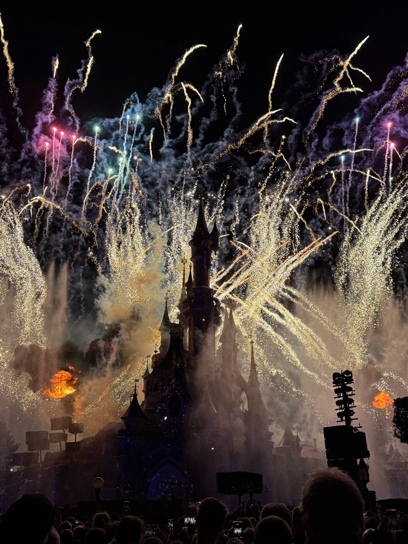 Fireworks illuminating Sleeping Beauty Castle at Disneyland Paris